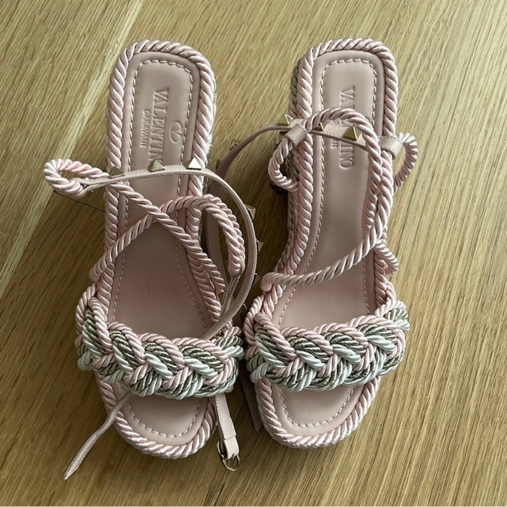Valentino Garavani Light Pink Braided Sandals